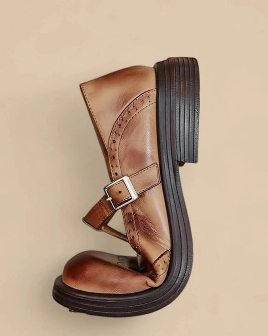 View of stylish supportive Mary Jane shoes in black, featuring a comfortable strap and cushioned sole