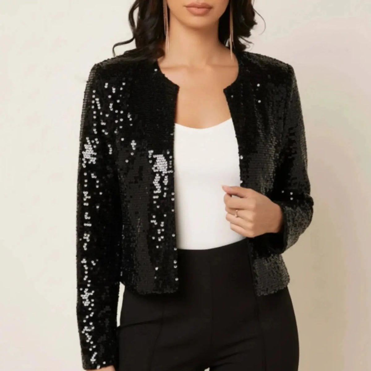Elegant evening jacket in rich burgundy, featuring a fitted silhouette and intricate sequin detailing, view