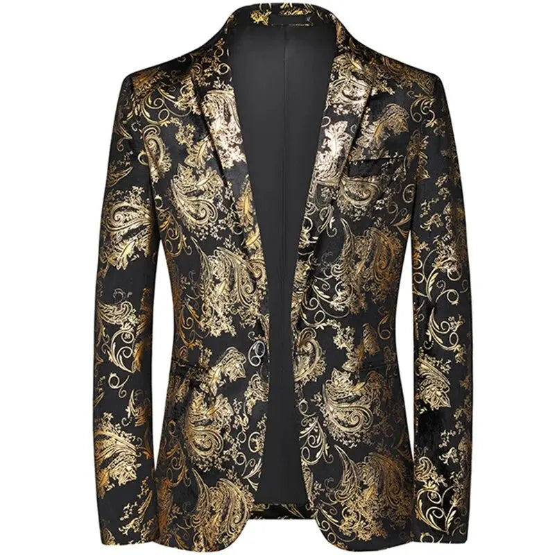 View of a modern tailored blazer in deep navy, featuring structured shoulders and a sleek lapel design