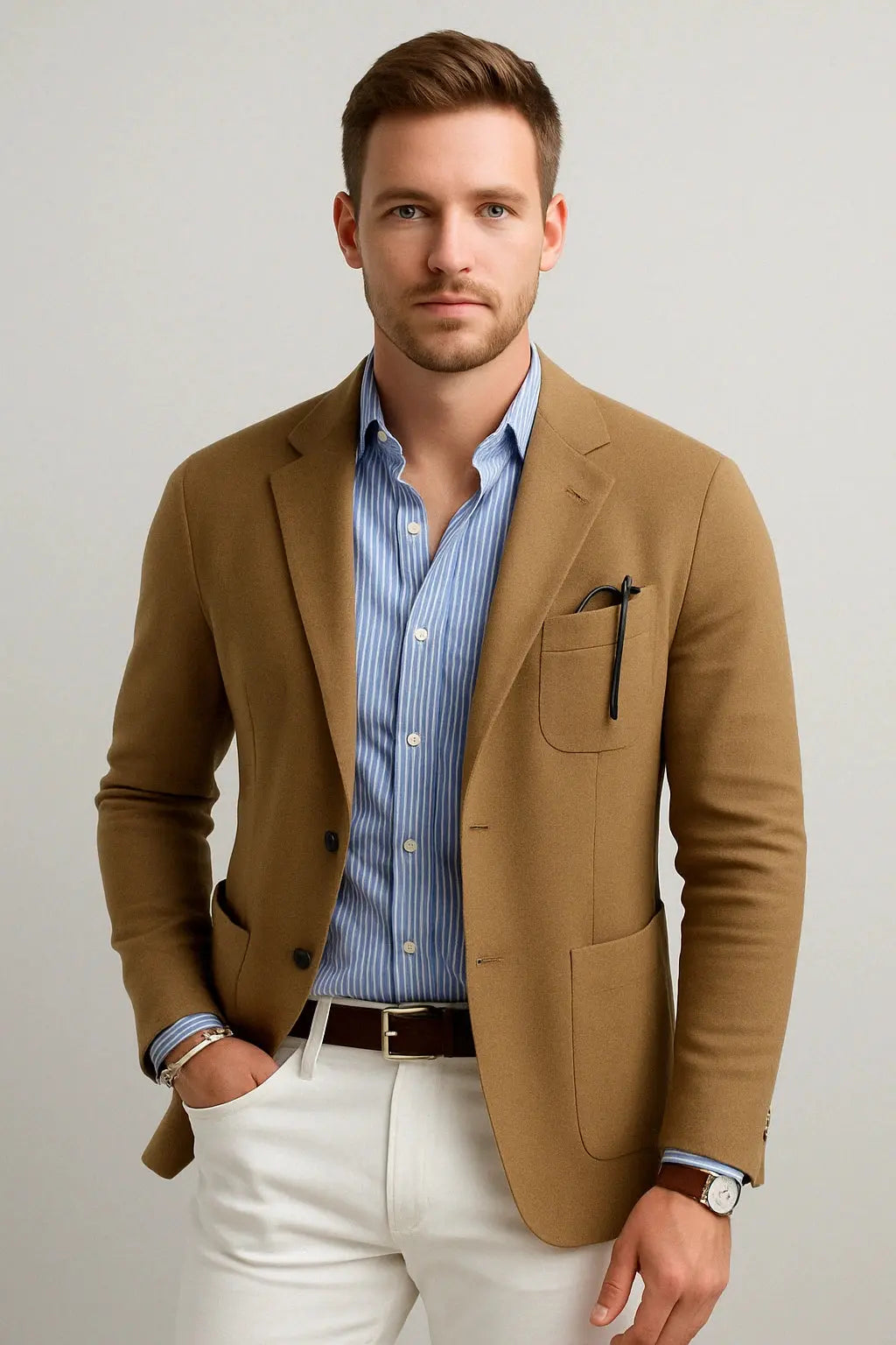 View of a polished relaxed blazer in dark gray, featuring a smooth fabric and subtle lapel design