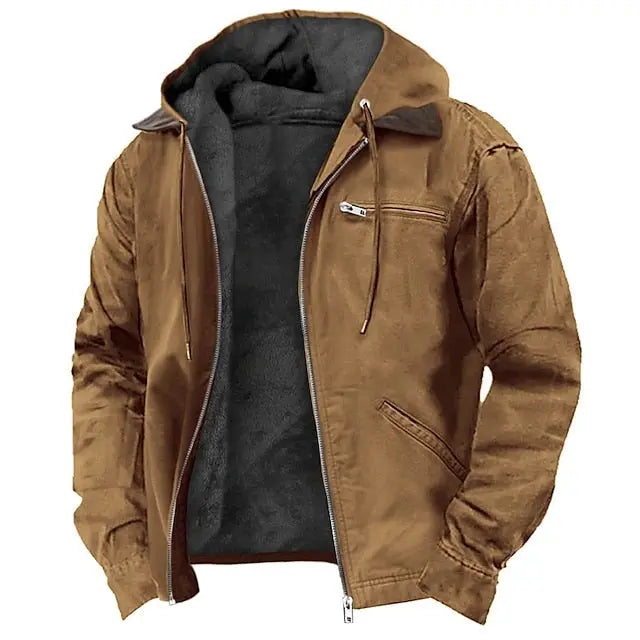 View of a modern outdoor jacket in dark green, featuring a zippered , adjustable cuffs, and a sleek, lightweight design