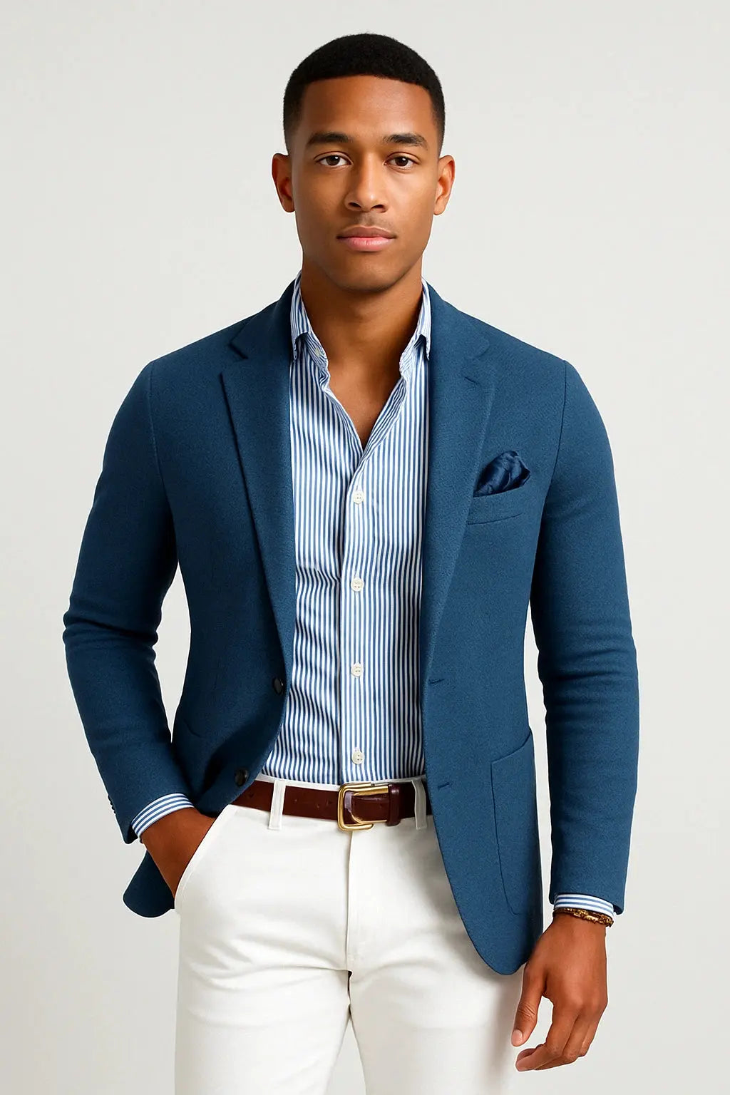 View of a polished relaxed blazer in deep charcoal gray, featuring a smooth fabric and tailored lapels