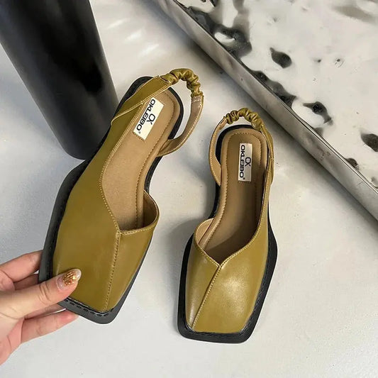View of elegant women's summer slingback shoes in soft beige fabric with a comfortable ankle strap and open toe design