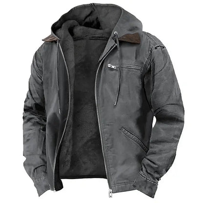 View of a modern outdoor jacket in dark green, featuring a zippered , adjustable cuffs, and a lightweight material