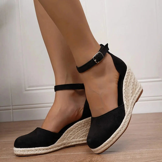 View of chic women's platform shoes in soft beige with a supportive design and textured fabric