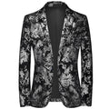 View of a modern tailored blazer in deep navy, featuring a sleek silhouette and subtle textured fabric
