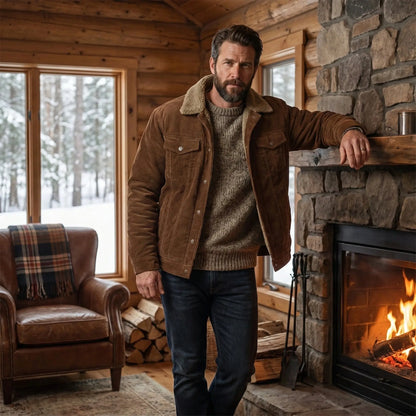 Back view of the Men's Rugged Cozy Winter Jacket showing its durable fabric, stitching details, and relaxed fit, perfect for everyday winter wear.
