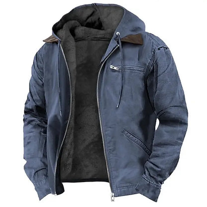 View of a modern outdoor jacket in dark green, featuring a high collar, zippered pockets, and a water resistant fabric